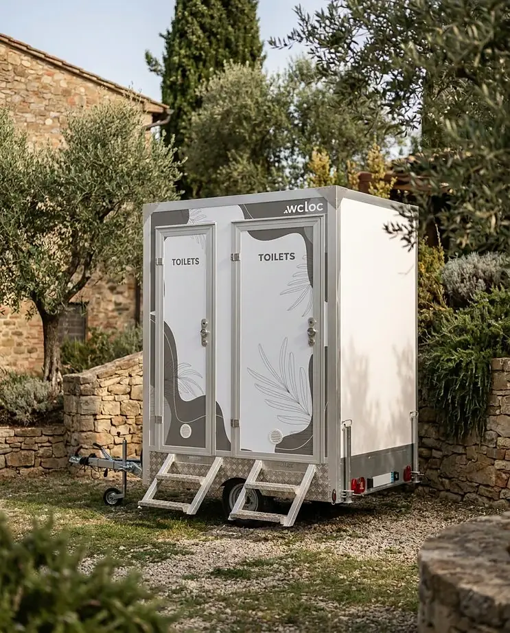 WC Loc restroom trailer in an olive grove